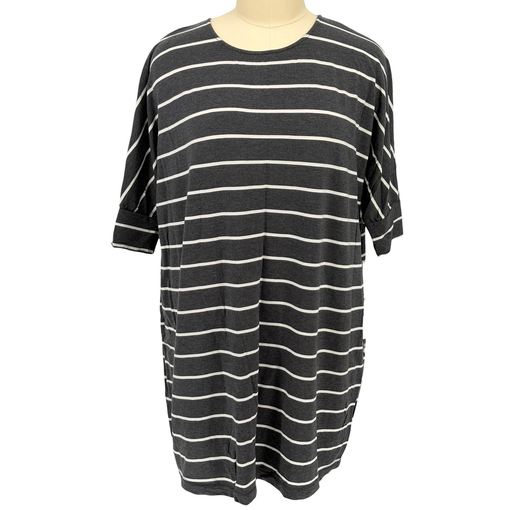 Ryllace T-Shirt Dress Charcoal Grey White Striped Tencel Lyocell 3X